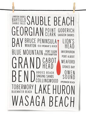 Abbott Collection Lake Huron Tea Towel | Doug Jackson Ontario Cottage Map | NWT
